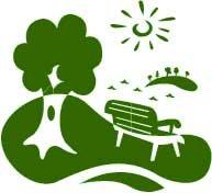 Green Colored Cartoon Graphic of park with a bench and a tree